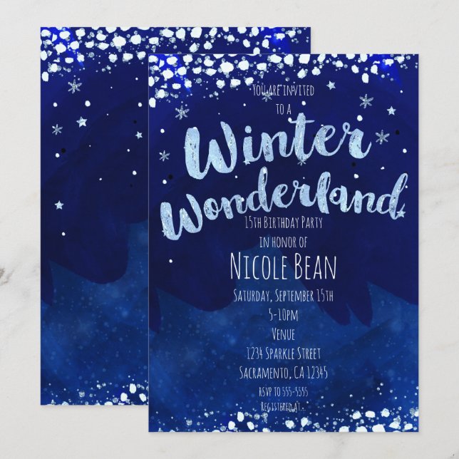 Winter Wonderland Starry Sky Whimsical Invitations (Front/Back)