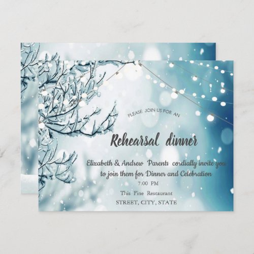 Winter Wonderland String Lights Rehearsal Dinner Invitation