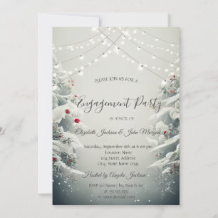 Winter Wonderland, String Lights Snow Engagement Invitation
