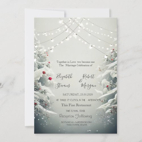 Winter Wonderland String Lights Snow Wedding Invitation