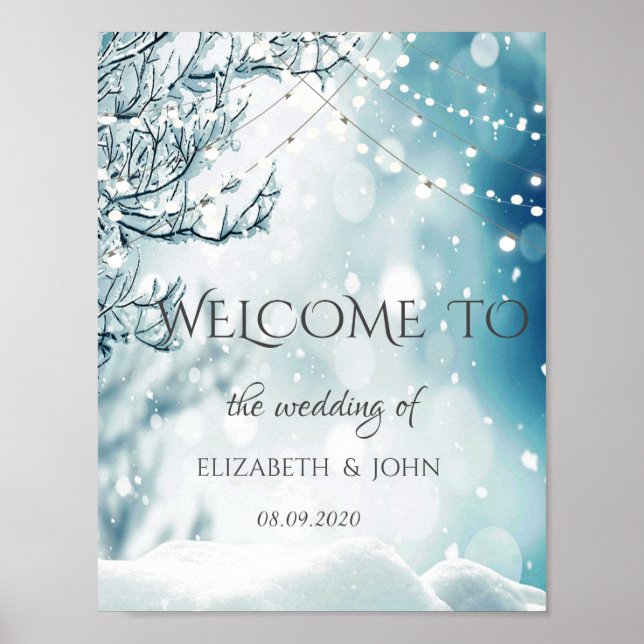 Winter Wonderland, String Lights Wedding Poster (Front)