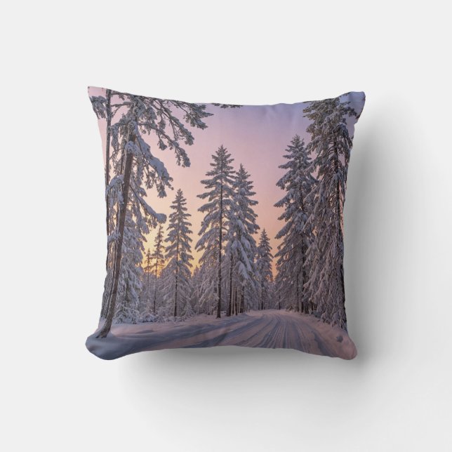 Winter Wonderland Sunset Throw Pillow (Front)