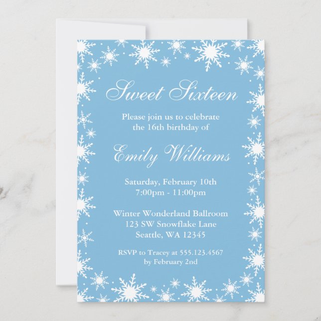 Winter Wonderland Sweet 16 Birthday Party Invitation (Front)