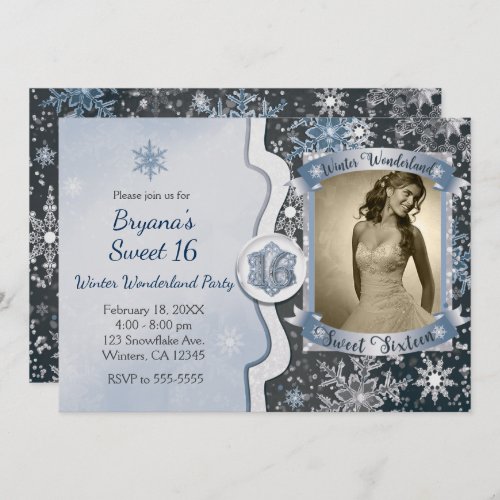 Winter Wonderland Sweet 16 Party Photo Invitations