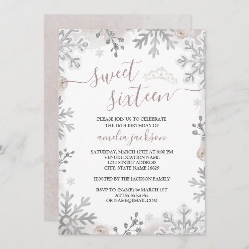 Winter Wonderland Sweet Sixteen Blush Tiara  Invitation