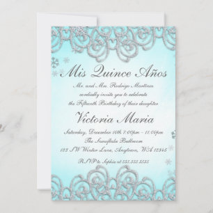 Winter Wonderland Swirl Snowflakes Quinceanera Invitation