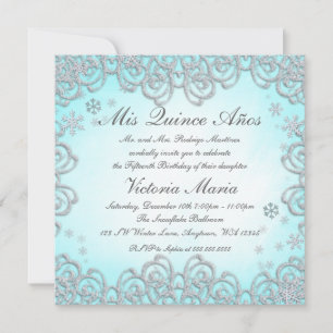 Winter Wonderland Swirl Snowflakes Quinceanera Invitation