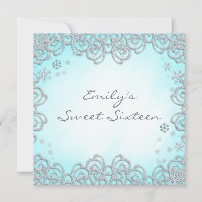 Winter Wonderland Swirl Snowflakes Sweet 16 Invitation (Front)