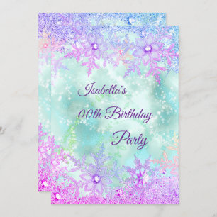 Winter Wonderland Teal Blue Purple Pink Party Invitation