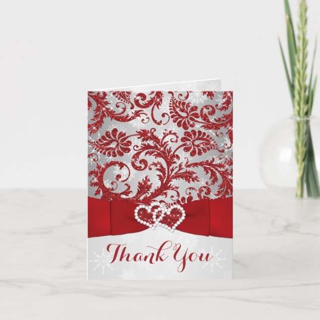 Winter Wonderland Thank You Note Card - Red (Front)