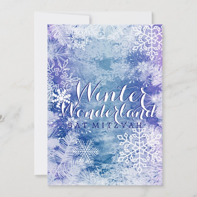 Winter Wonderland Theme BAT MITZVAH Birthday Invitation (Front)