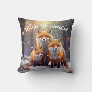 Winter Wonderland Throw Pillow Cute Smiling Foxes
