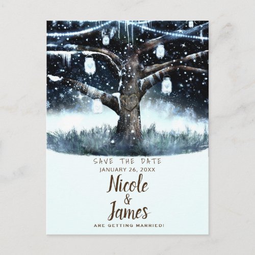 Winter Wonderland Tree Lights  Jars Save the Date Announcement Postcard
