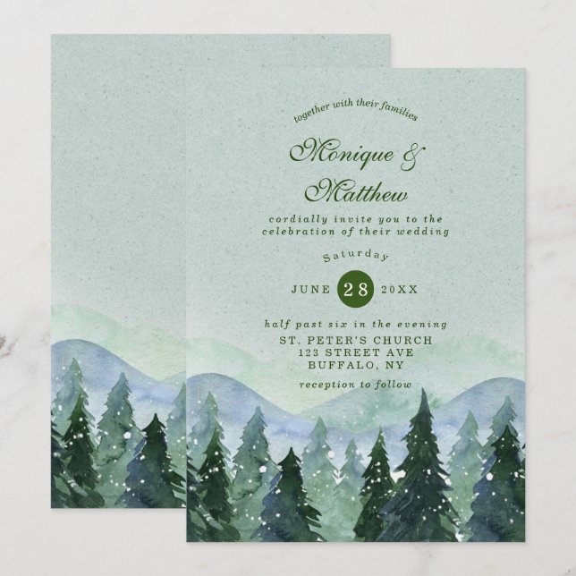 Winter Wonderland Trees Scenery Wedding Invitation (Front/Back)