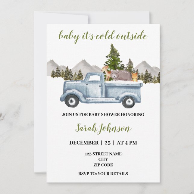 winter wonderland truck baby shower invitation (Front)