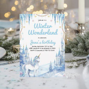 Winter Wonderland Unicorn Birthday Invitation