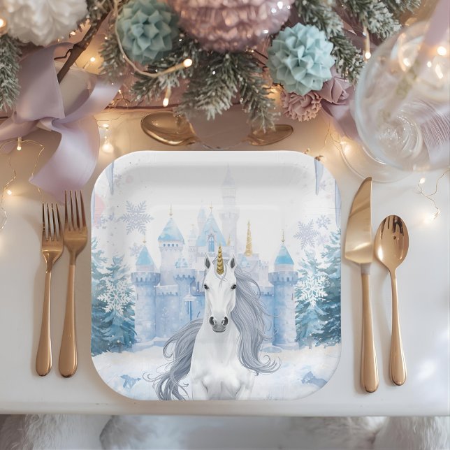 Winter Wonderland Unicorn Magical `Snow Paper Plates (Creator Uploaded)