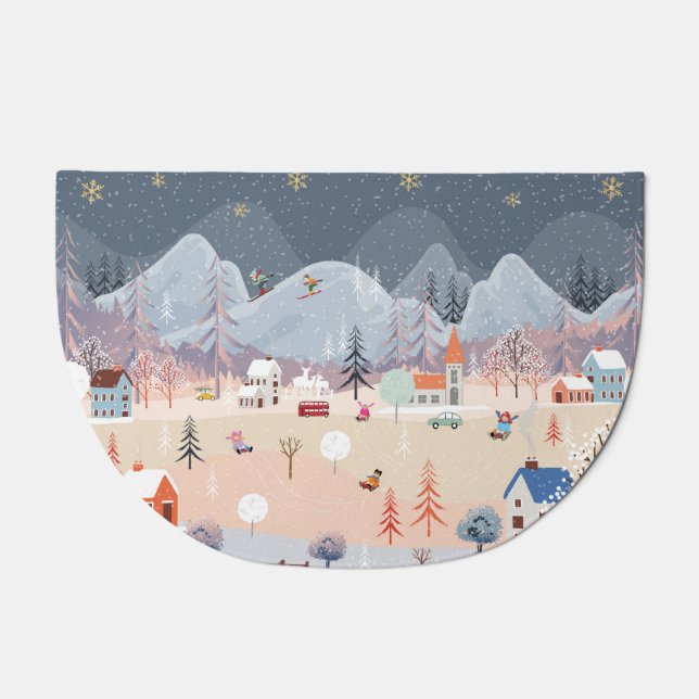 Winter Wonderland: Vintage Countryside Scene. Doormat (Front)