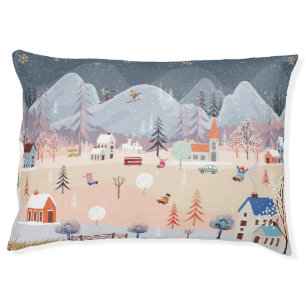 Winter Wonderland: Vintage Countryside Scene. Pet Bed