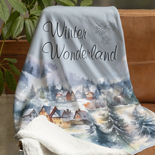 Winter Wonderland watercolor Custom Fleece Blanket (Creator Uploaded)