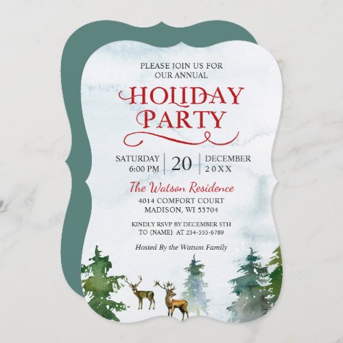 Winter Wonderland Watercolor Holiday Party Invitation