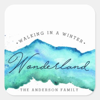 Winter Wonderland | Watercolor Holiday Photo Square Sticker by RedefinedDesigns at Zazzle