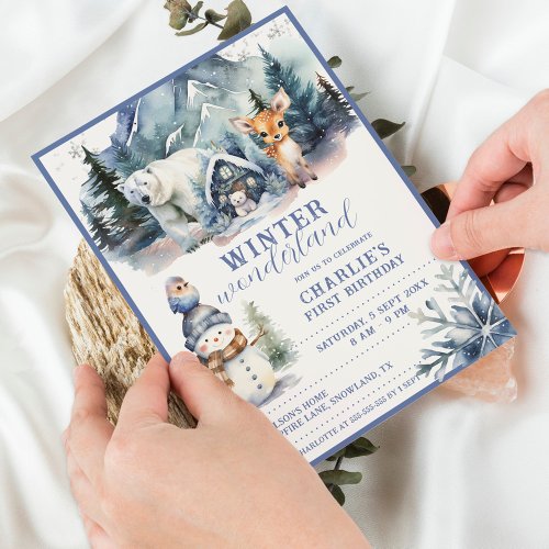 Winter Wonderland Watercolor Kids Birthday Invitation