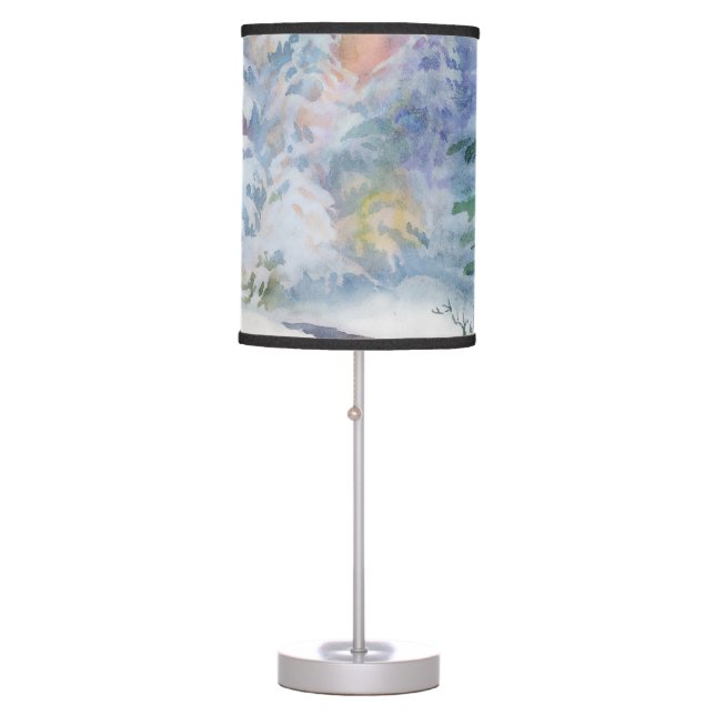 Winter Wonderland: Watercolor Landscape Table Lamp (Front)
