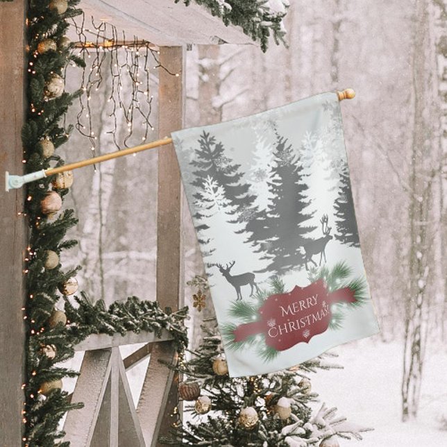 Winter Wonderland Weatherproof House Flag - Red (Red Winter Wonderland Christmas Weatherproof House Flag)