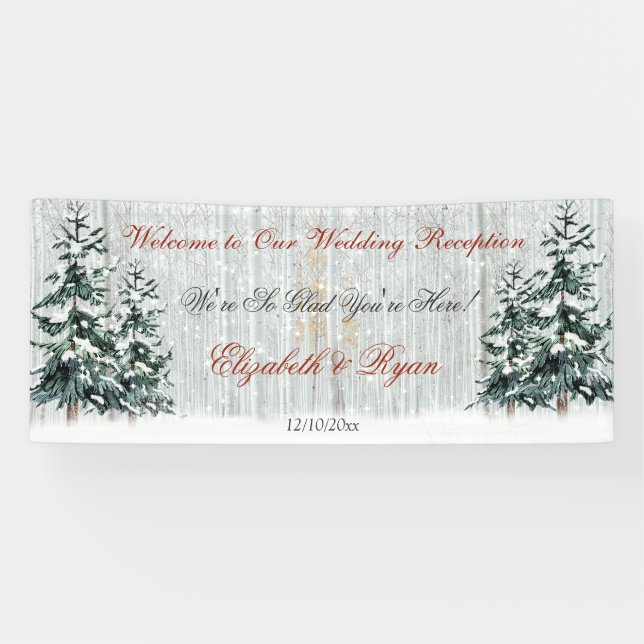 Winter Wonderland Wedding Birch Trees Pine Trees Banner (Horizontal)