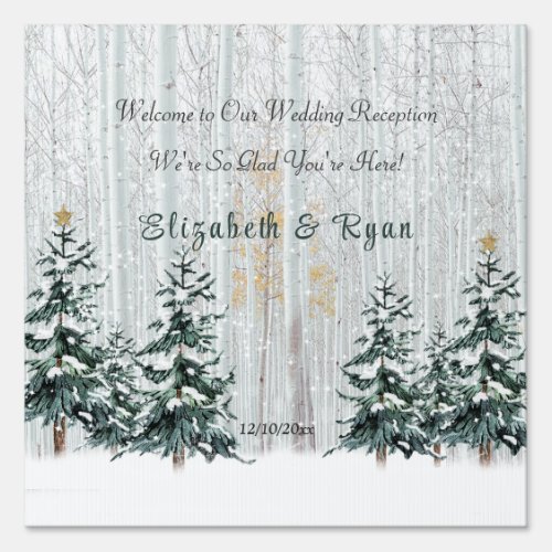 Winter Wonderland Wedding Birch Trees Pine Trees   Sign