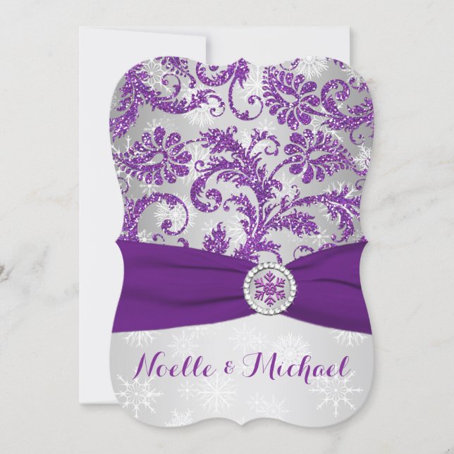 Winter Wonderland Wedding, Crystal Buckle Purple 2 Invitation (Front)