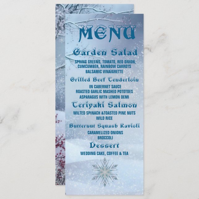 Winter Wonderland Wedding Menu Invitation (Front/Back)
