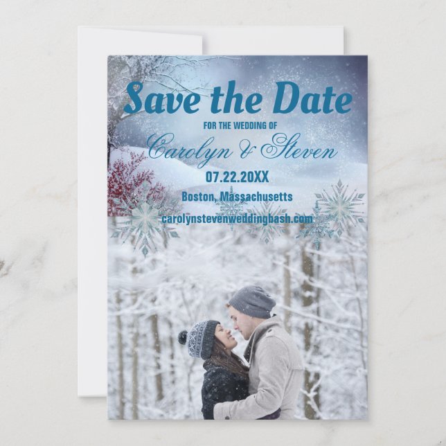 Winter Wonderland Wedding Save The Date (Front)