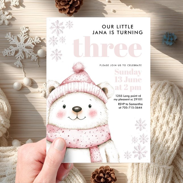 Winter Wonderland White Bear Acrylic Birthday Invitations (Creator Uploaded)