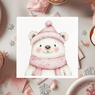 Winter Wonderland White Bear Pink  Birthday  Napkins