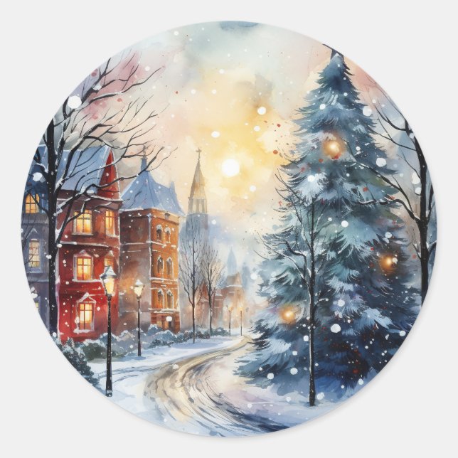 Winter wonderland white Christmas  Classic Round Sticker (Front)