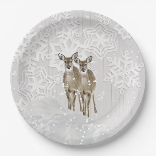 Winter Wonderland White Christmas with Deer  Paper Plates