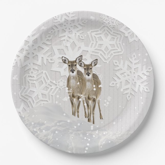 Winter Wonderland White Christmas with Deer  Paper Plates (Front)