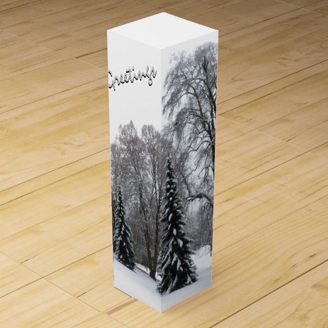 Winter Wonderland Wine Box Custom Winter Forest (Front)