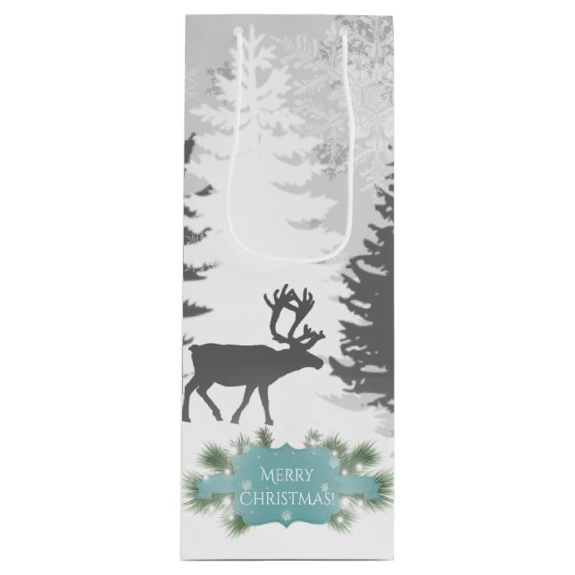 Winter Wonderland Wine Gift Bag - Teal (Front)