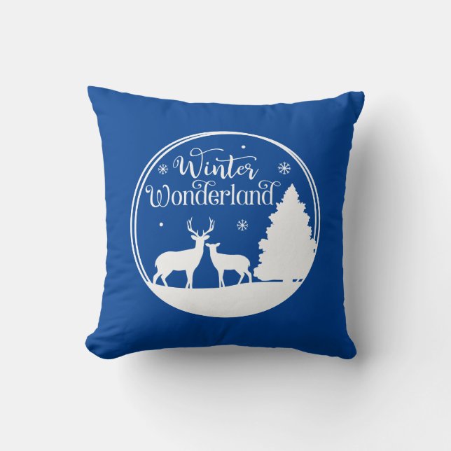 Winter Wonderland Winter Scene with Deer Throw Pillow (Front)