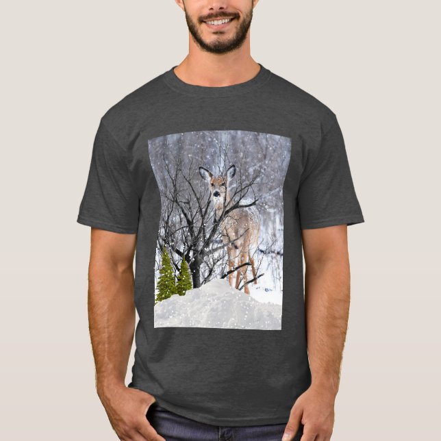  Winter Wonderland with Deer Collage Art  T-Shirt (Front)