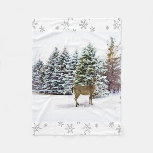 Winter Wonderland with Deer Fleece Blanket