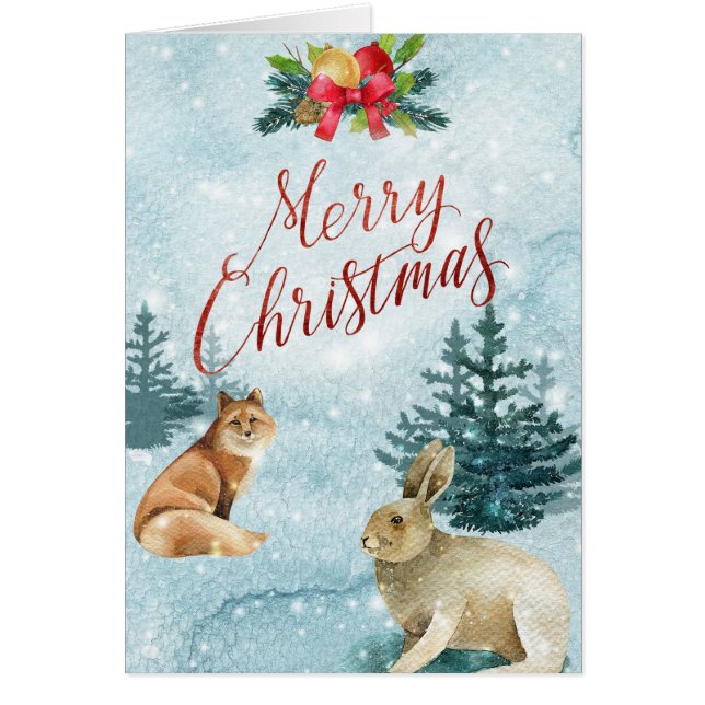 Winter Wonderland with Fox & Rabbit Christmas Cards (Front)