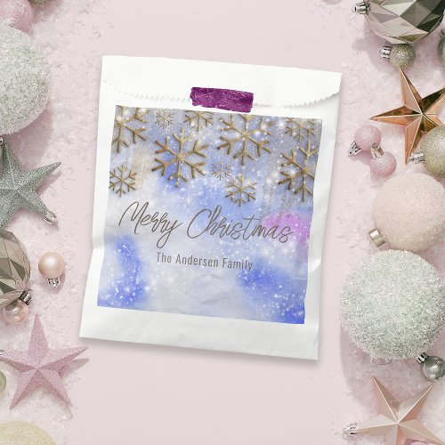 Winter Wonderland with Gold Glittery Snowflakes Favor Bag