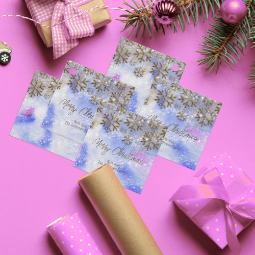 Winter Wonderland With Gold Glittery Snowflakes Favor Tags