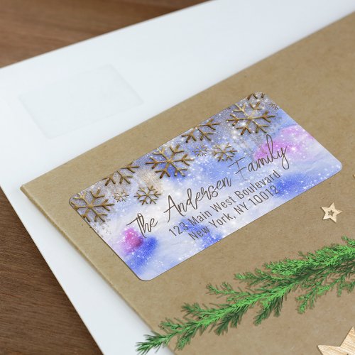 Winter Wonderland With Gold Glittery Snowflakes Label