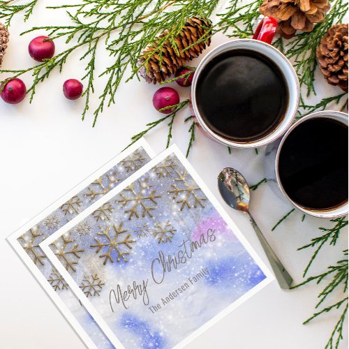 Winter Wonderland With Gold Glittery Snowflakes Napkins
