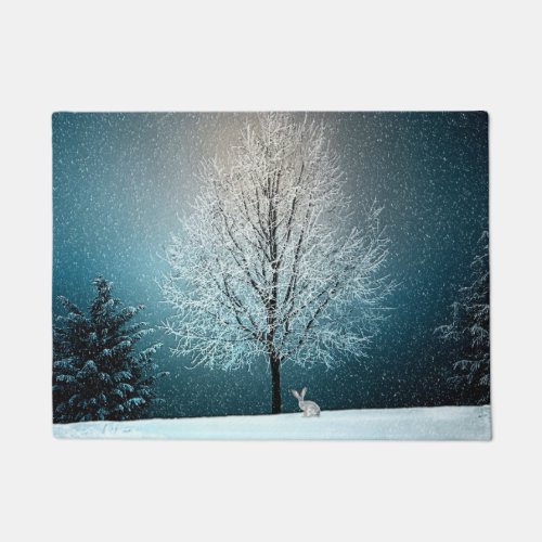 Winter Wonderland with Rabbit Doormat